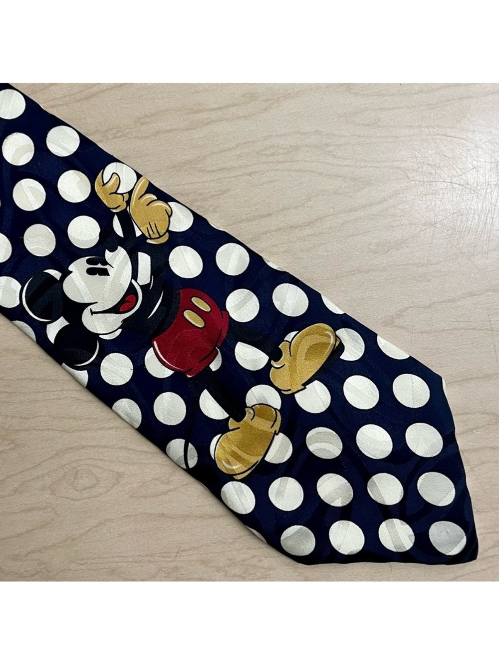 Vintage Disney Mickey Mouse Tie Mens Silk and Co Atlas Design Polka Dot Navy